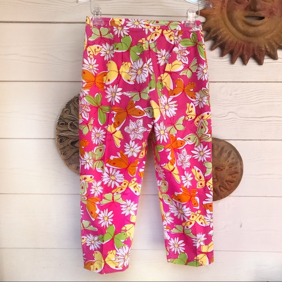 Palm Lily daisy butterfly print capris - Picture 5 of 6